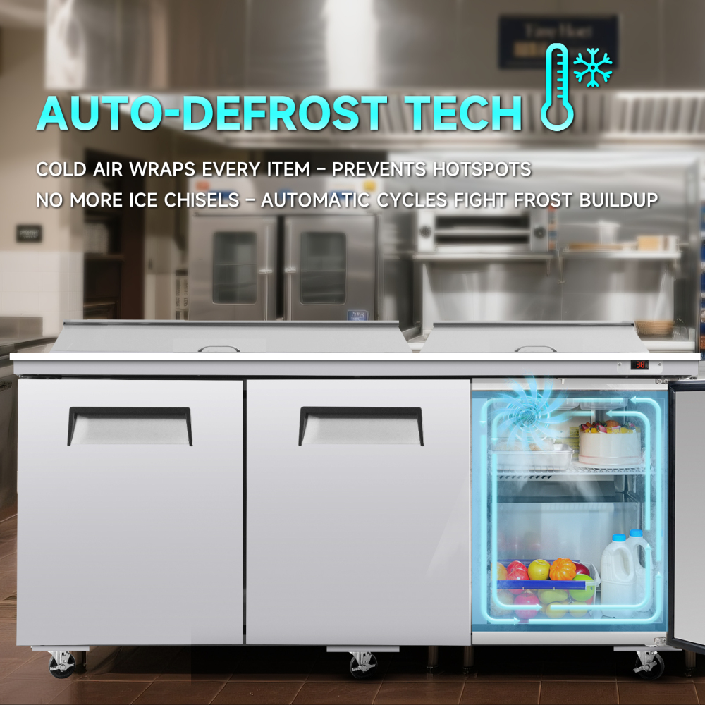 72M IN Commercial Refrigerators Sandwich&Salad Prep Table with a Butcher Block Cutting Board, Protection Lid, Cold Storage, ETL Certified