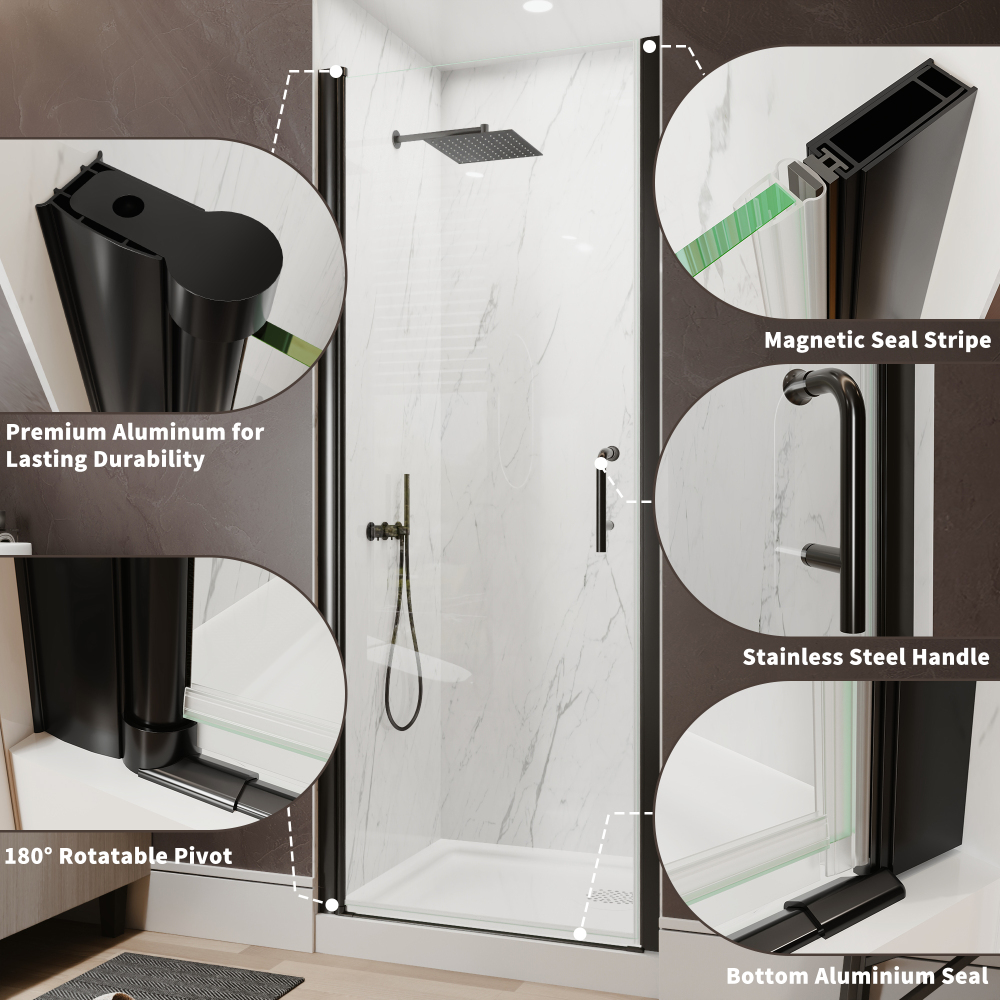 Xspracer 30 to 32 in. W x 72 in. H Pivot Swing Frameless Shower Door in Matte Black with Clear Glass