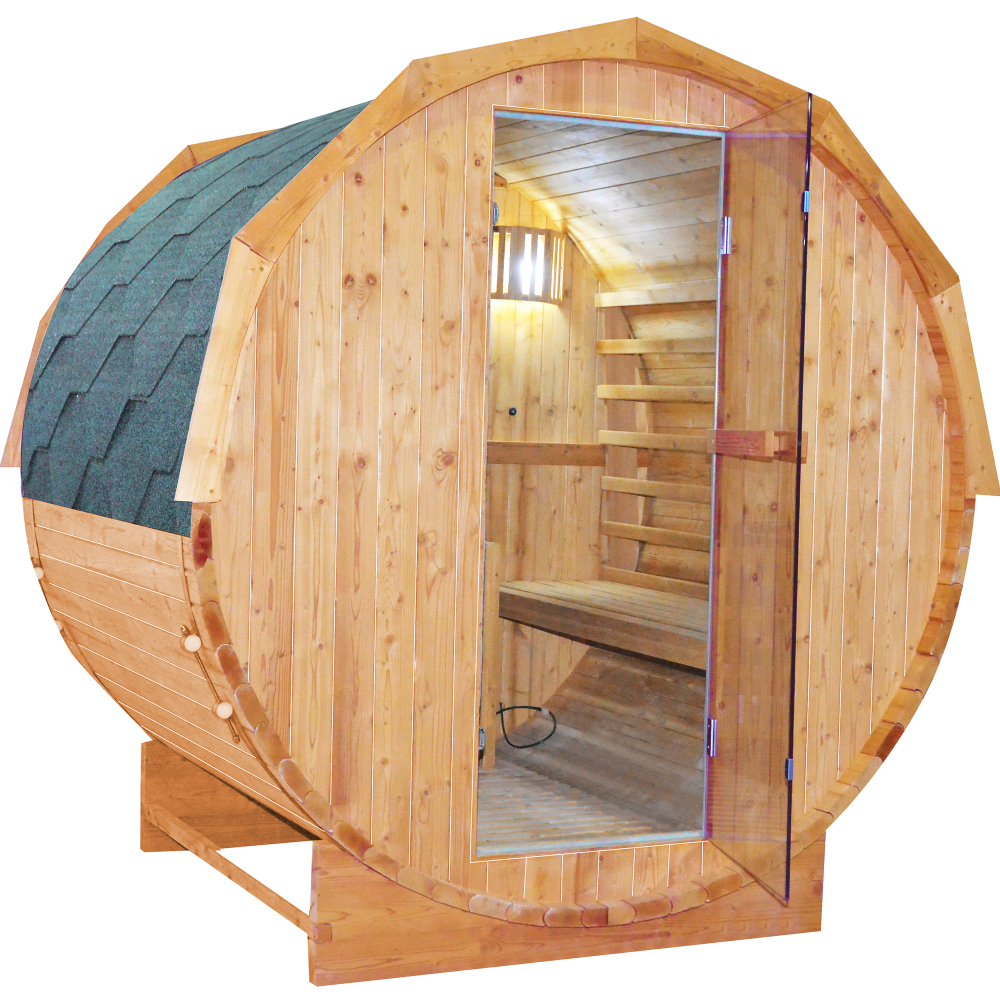 Moray 4-Person Outdoor Round Steam Wet/Dry Sauna with 1 Metal Stove, 1 LED Explosion-Proof Lamp