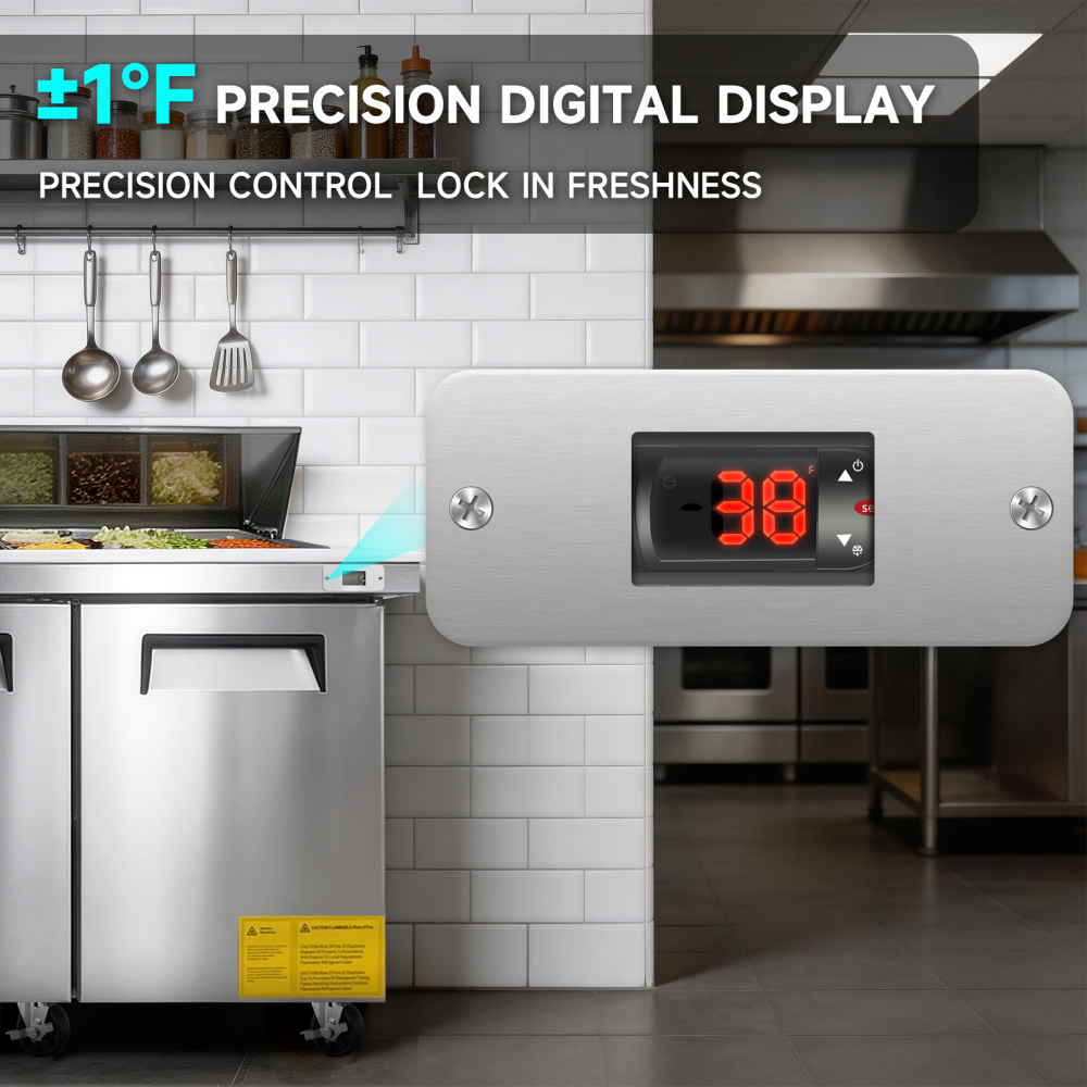 72M IN Commercial Refrigerators Sandwich&Salad Prep Table with a Butcher Block Cutting Board, Protection Lid, Cold Storage, ETL Certified