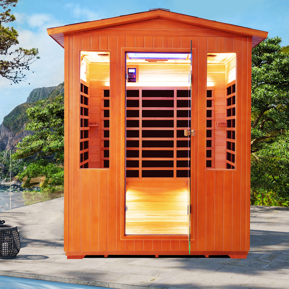 Moray 4-Person Outdoor Infrared Sauna with 11 Far-Infrared Carbon Crystal Heaters, 7-Color Abyss Lamp