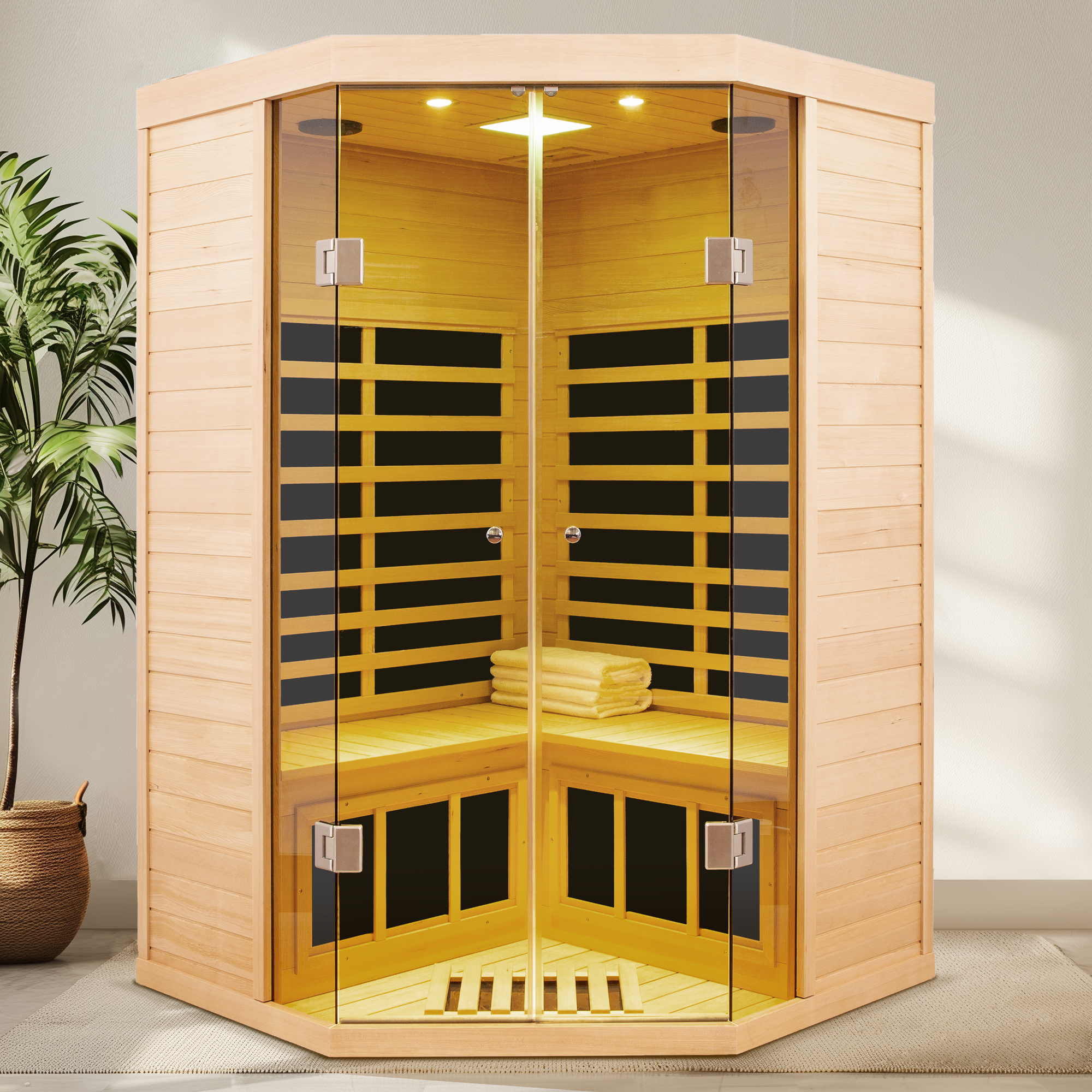 Moray 2-Person Indoor Hemlock Deluxe Transparent Infrared Sauna with 7 Far-Infrared Carbon Crystal Heaters