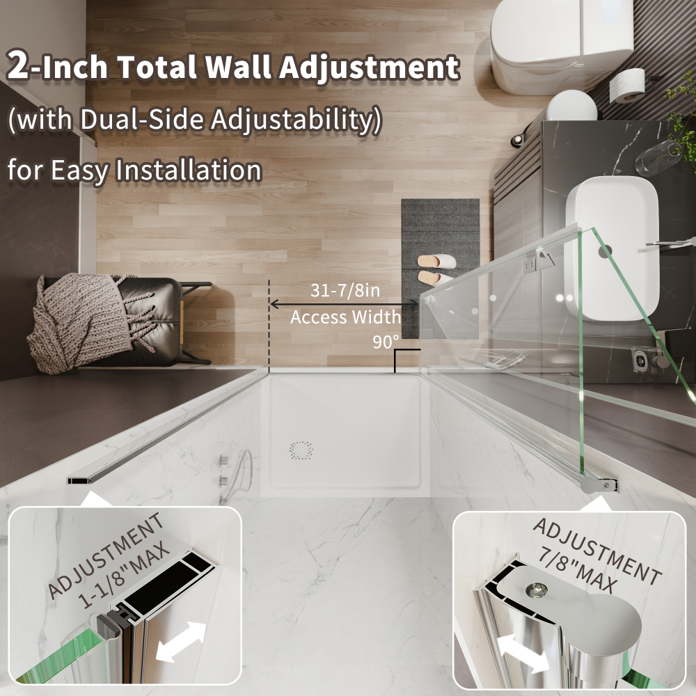 Xspracer 36 to 38 in. W x 72 in. H Bi-Fold Frameless Shower Door in Chrome with Clear Glass