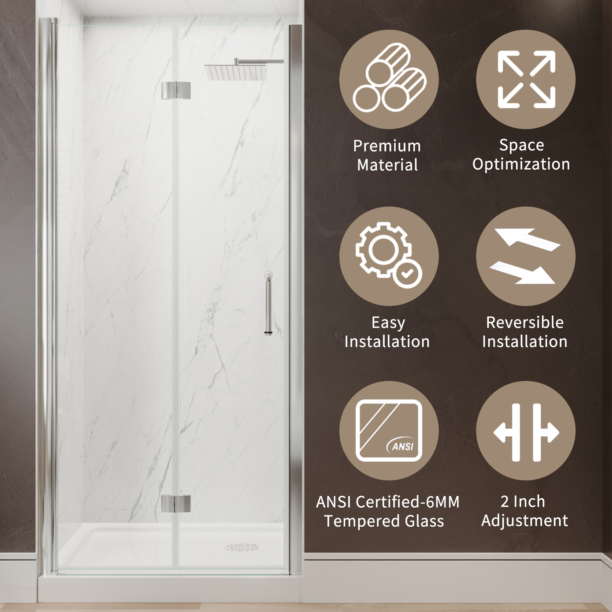 Xspracer 34 to 36 in. W x 72 in. H Bi-Fold Frameless Shower Door in Chrome with Clear Glass