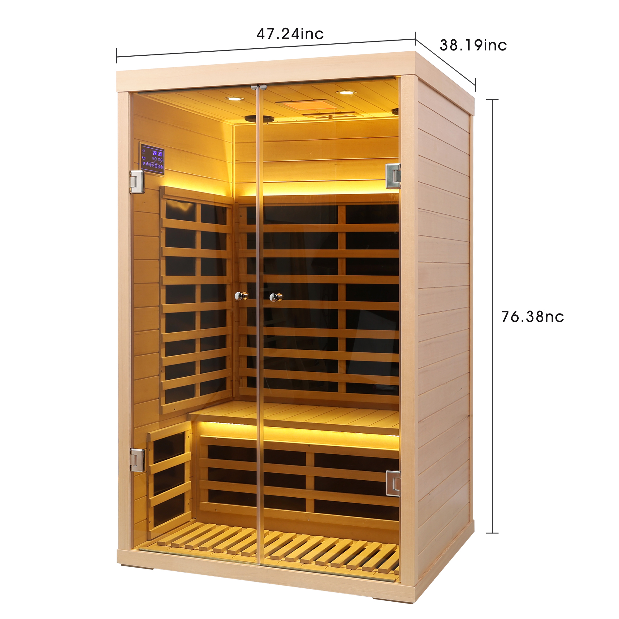 Moray 1-2 Person Indoor Hemlock Infrared Sauna with 7 Far-infrared Carbon Crystal Heaters and Chromotherapy