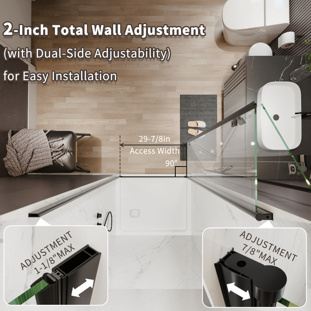 Xspracer 34 to 36 in. W x 72 in. H Bi-Fold Frameless Shower Door in Matte Black with Clear Glass