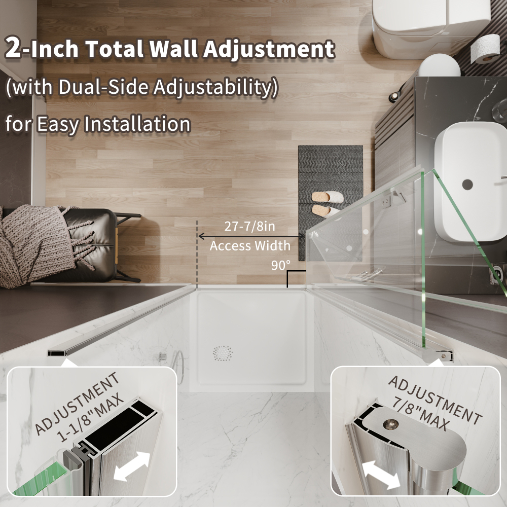 Xspracer 32 to 34 in. W x 72 in. H Bi-Fold Frameless Shower Door in Brushed Nickel with Clear Glass