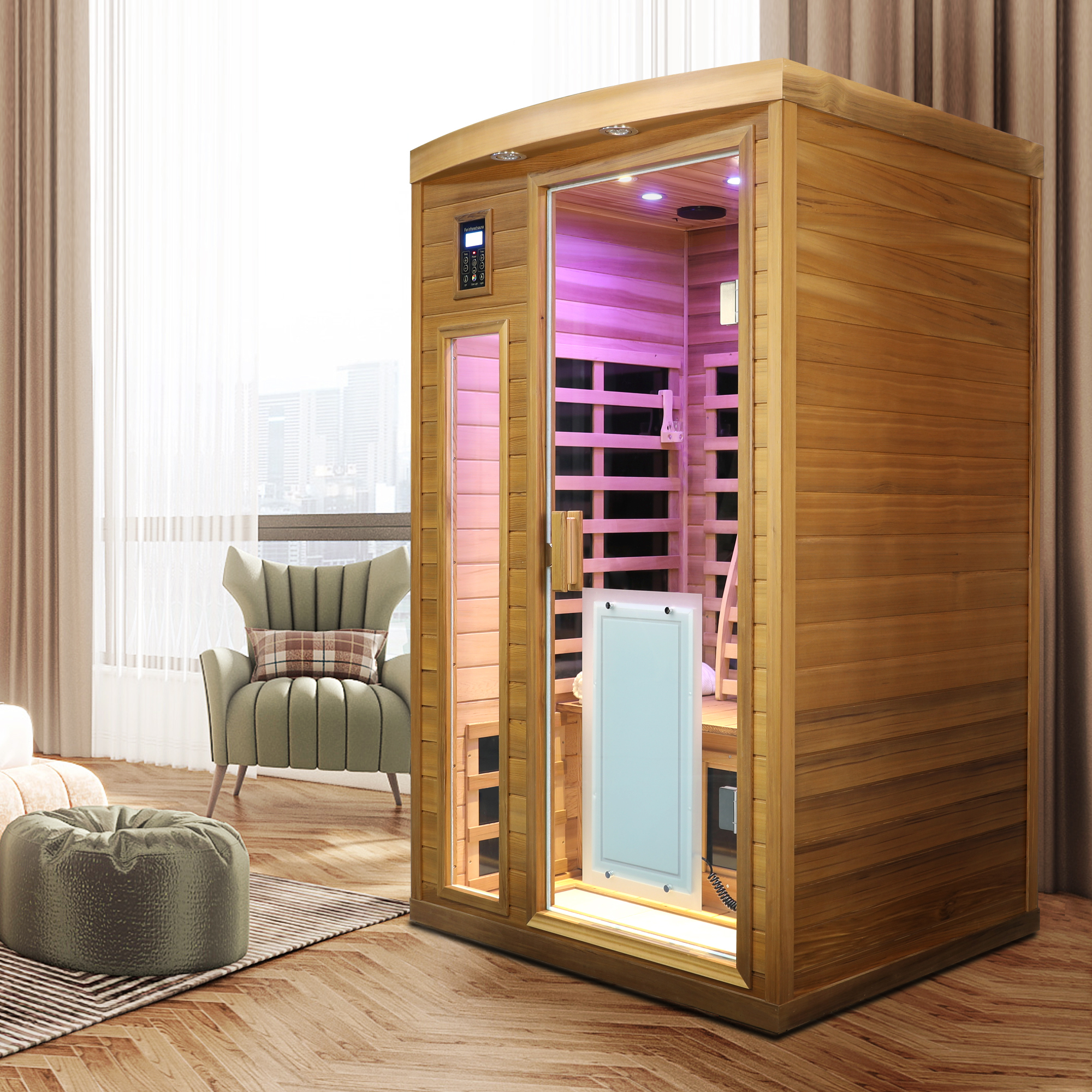 Moray Low-EMF 2-Person Indoor Red Cedar Far-Infrared Sauna Room with 8-Carbon Crystal Heaters