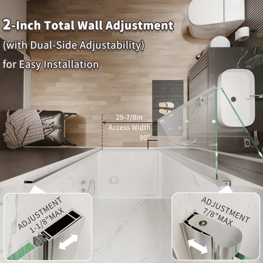 Xspracer 34 to 36 in. W x 72 in. H Bi-Fold Frameless Shower Door in Brushed Nickel with Clear Glass