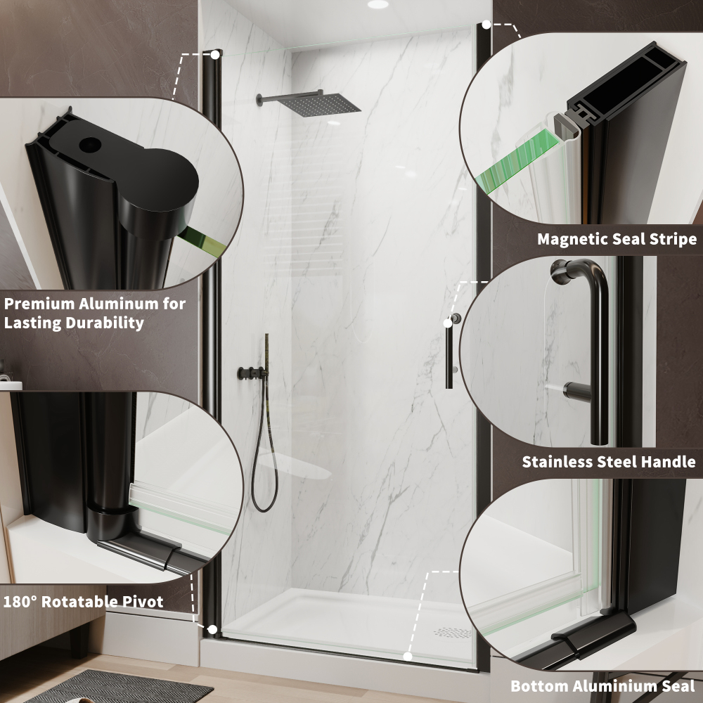 Xspracer 36 to 38 in. W x 72 in. H Pivot Swing Frameless Shower Door in Matte Black with Clear Glass