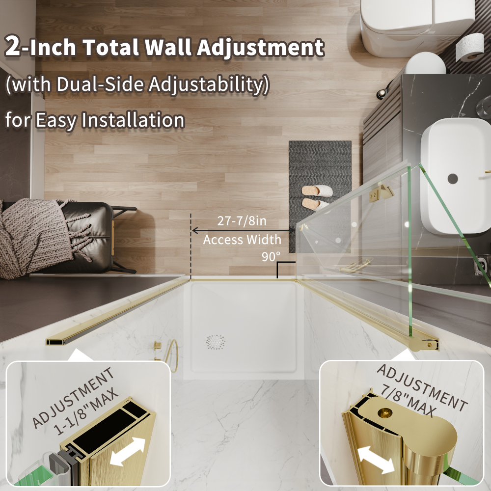 Xspracer 32 to 34 in. W x 72 in. H Bi-Fold Frameless Shower Door in Brushed Gold with Clear Glass
