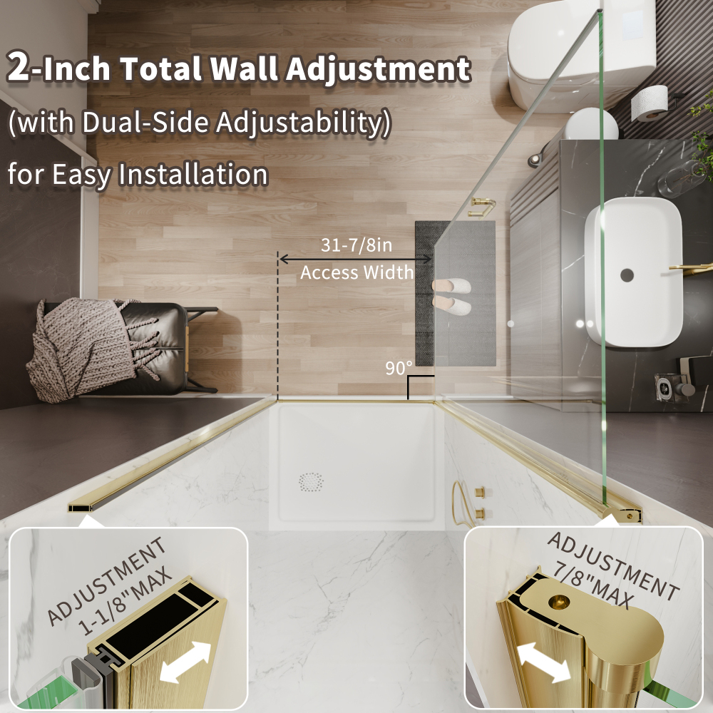 Xspracer 36 to 38 in. W x 72 in. H Pivot Swing Frameless Shower Door in Brushed Gold with Clear Glass