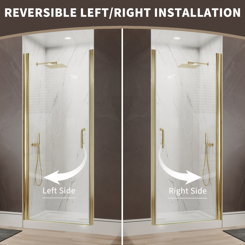 Xspracer 36 to 38 in. W x 72 in. H Pivot Swing Frameless Shower Door in Brushed Gold with Clear Glass