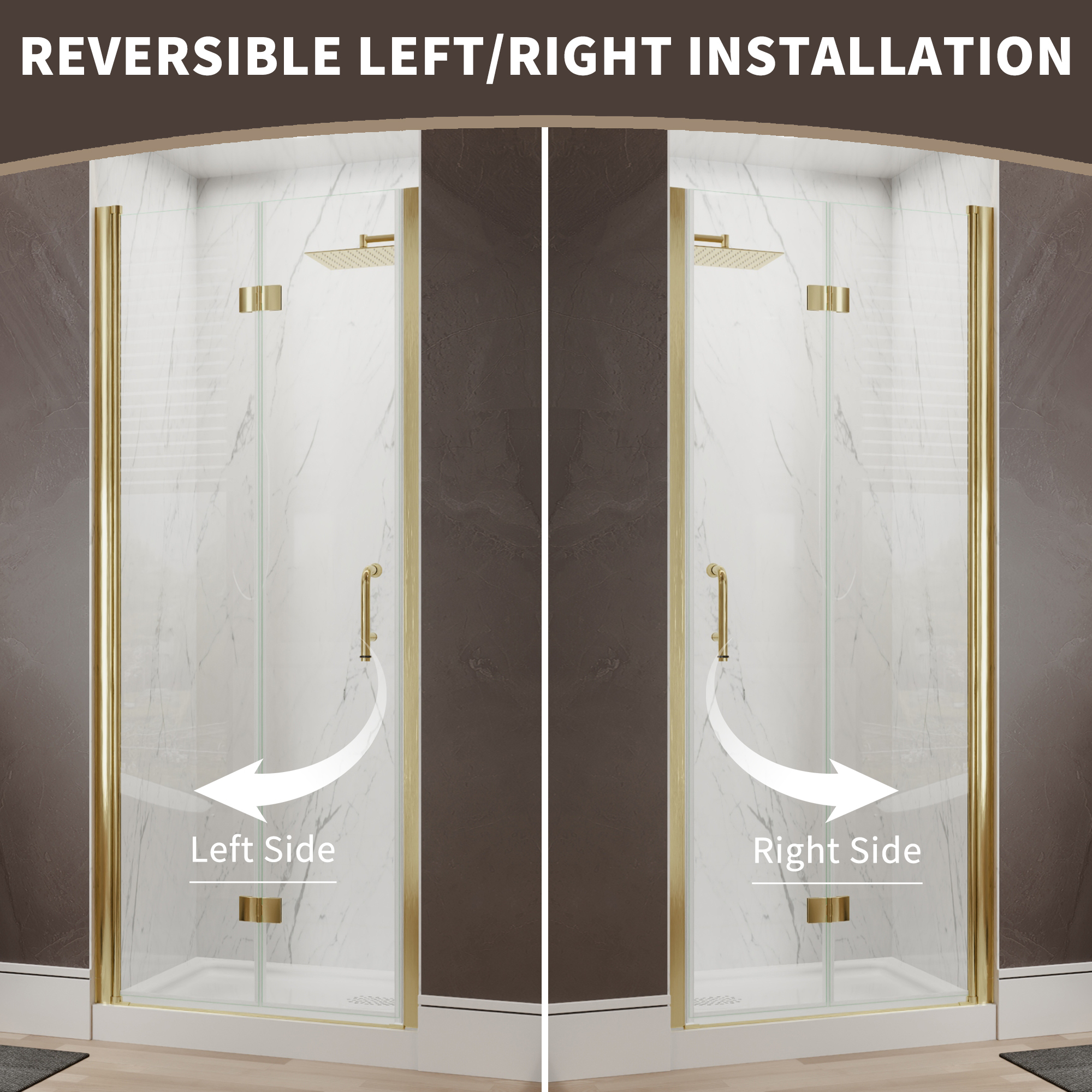 Xspracer 36 to 38 in. W x 72 in. H Bi-Fold Frameless Shower Door in Brushed Gold with Clear Glass