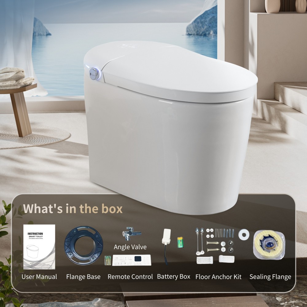 Elongated Smart Bidet Toilet 1.28 GPF in White with Auto Open/Close, Heated Seat, Warm Water Wash, and Dryer