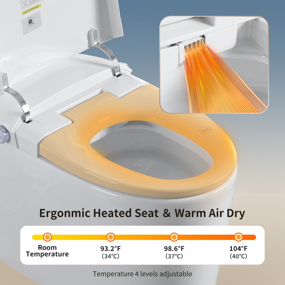 Elongated Smart Bidet Toilet 1.28 GPF in White with Auto Open/Close, Heated Seat, Warm Water Wash, and Dryer