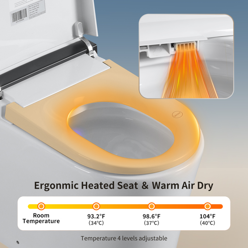 Elongated Smart Bidet Toilet 1.28 GPF in White with Auto Open/Close, Heated Seat, Warm Water Wash, and Dryer