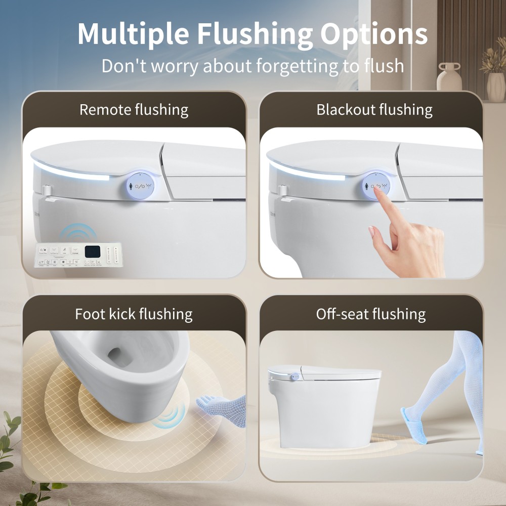 Elongated Smart Bidet Toilet 1.28 GPF in White with Auto Open/Close, Heated Seat, Warm Water Wash, and Dryer