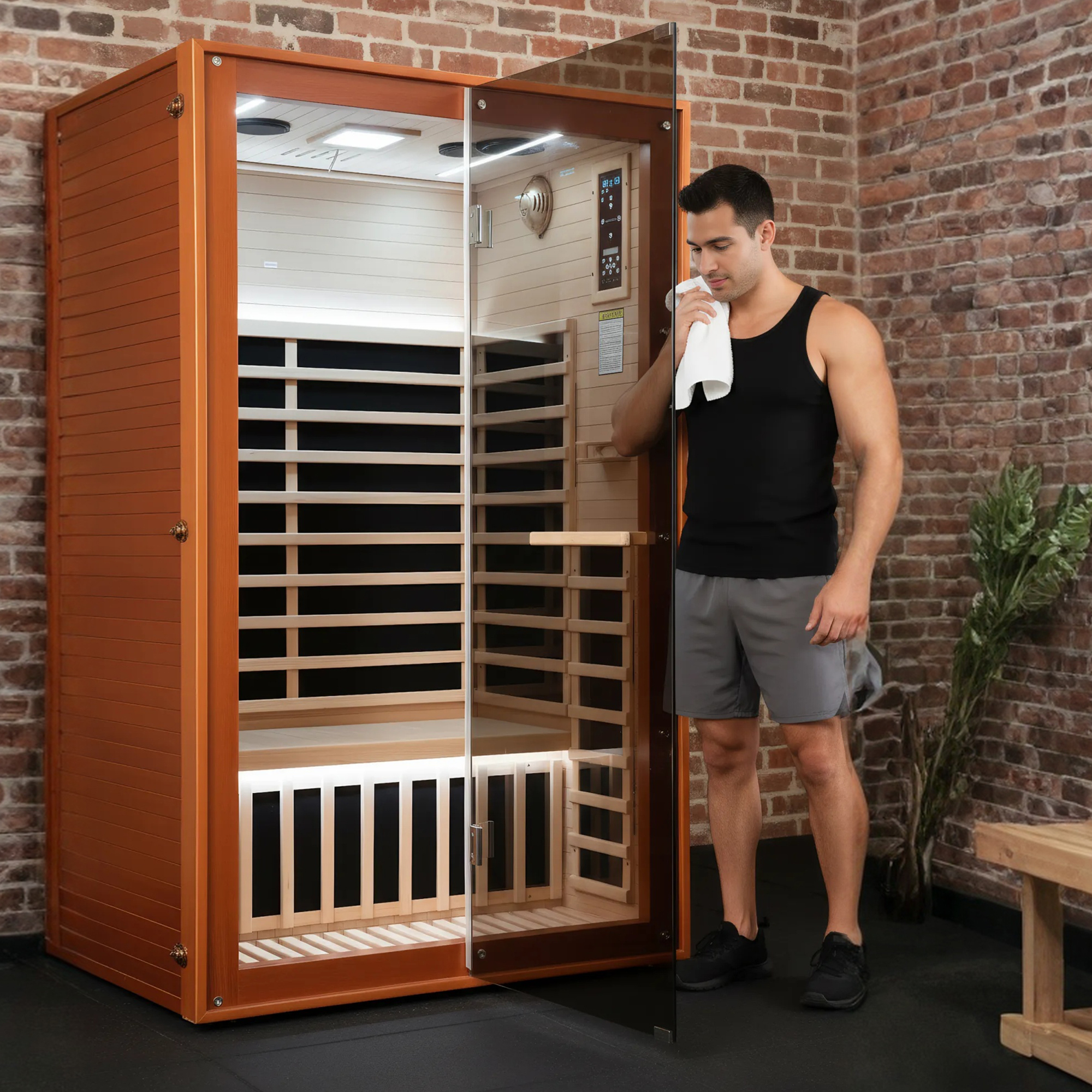 Moray 2-Person Indoor Hemlock Infrared Sauna with 7 Far-Infrared Carbon Crystal Heaters