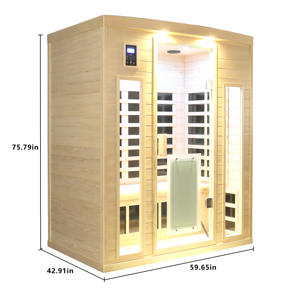 Moray 3-Person Indoor Infrared Sauna in Hemlock with Bluetooth Speakers, Reading Lights, 9-Heating Panels, 2130W