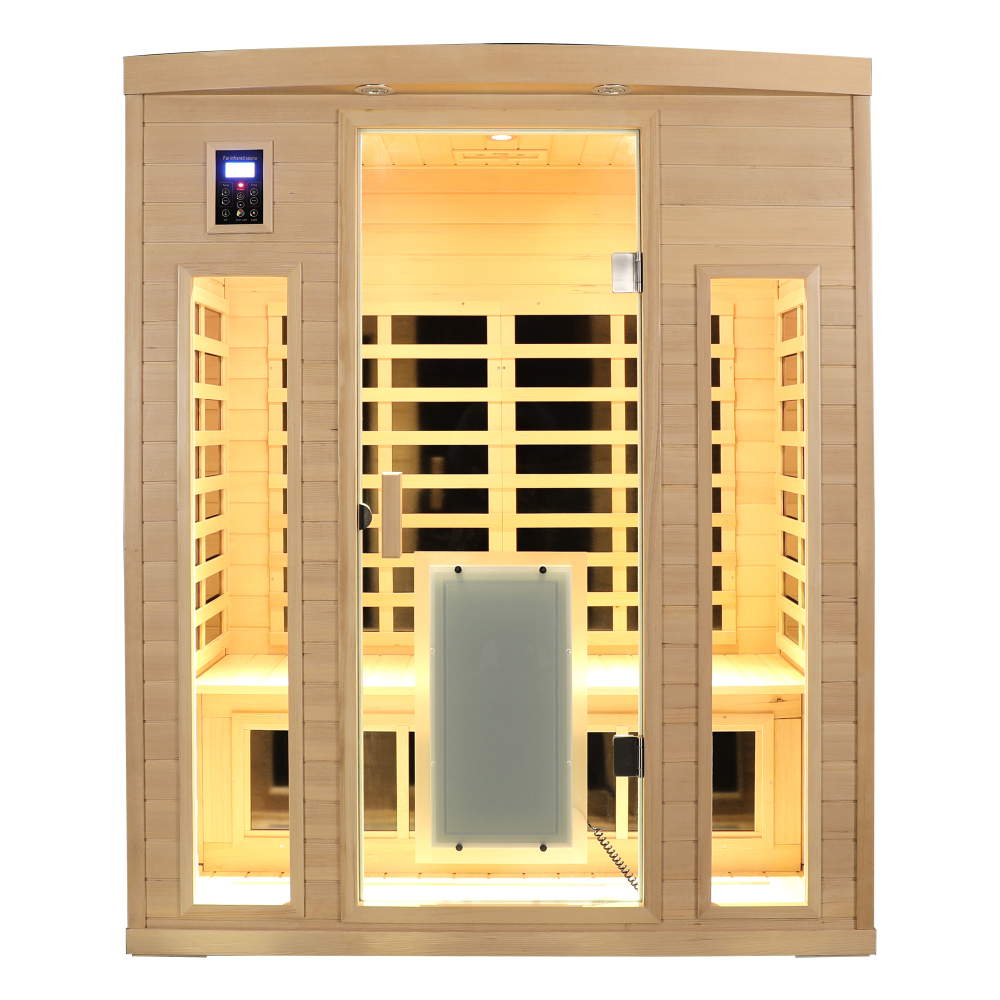 Moray 3-Person Indoor Infrared Sauna in Hemlock with Bluetooth Speakers, Reading Lights, 9-Heating Panels, 2130W