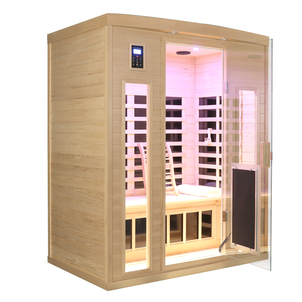 Moray 3-Person Indoor Infrared Sauna in Hemlock with Bluetooth Speakers, Reading Lights, 9-Heating Panels, 2130W