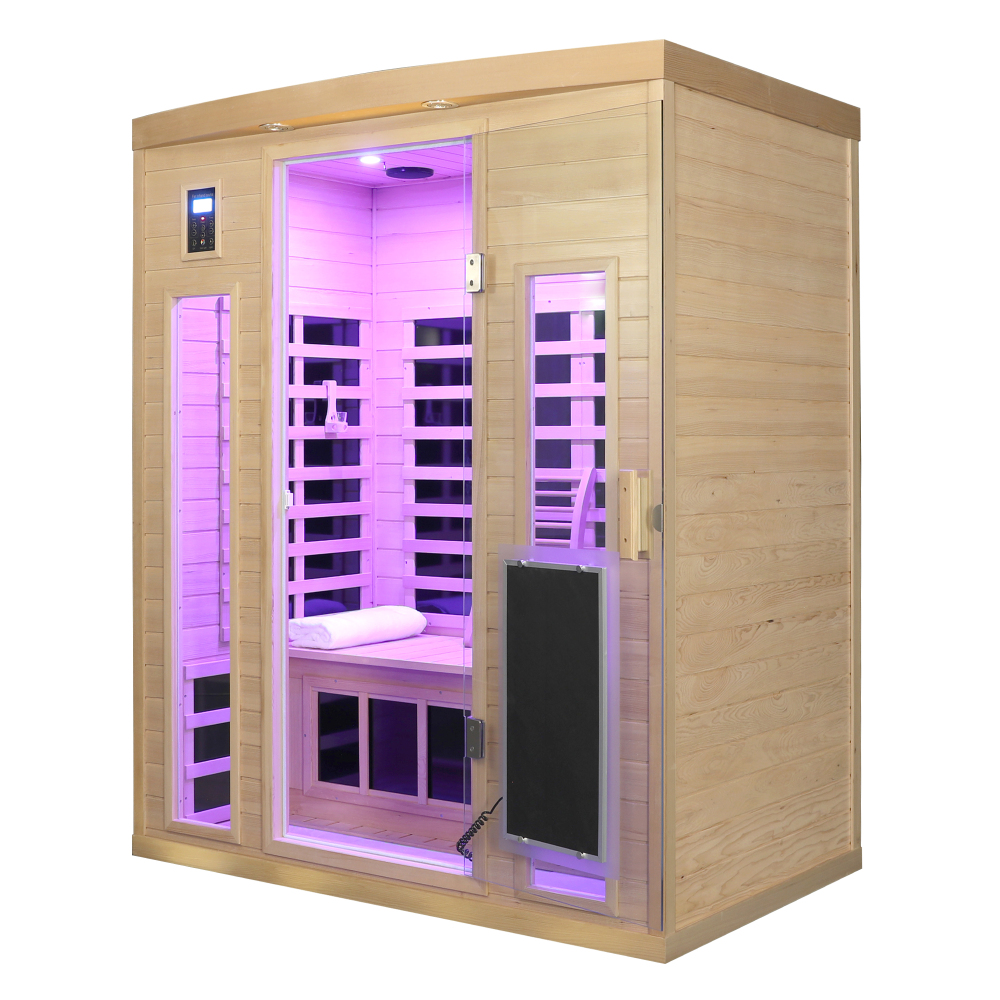 Moray 3-Person Indoor Infrared Sauna in Hemlock with Bluetooth Speakers, Reading Lights, 9-Heating Panels, 2130W