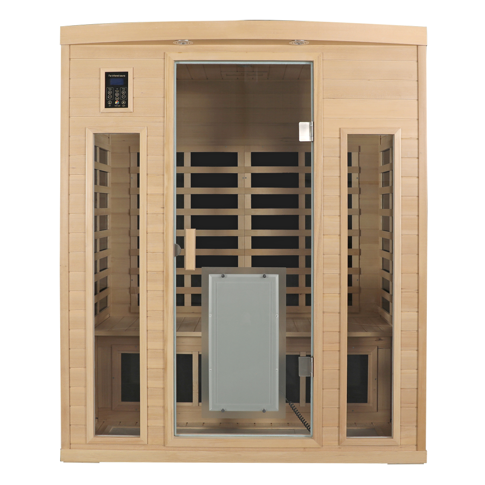 Moray 3-Person Indoor Infrared Sauna in Hemlock with Bluetooth Speakers, Reading Lights, 9-Heating Panels, 2130W
