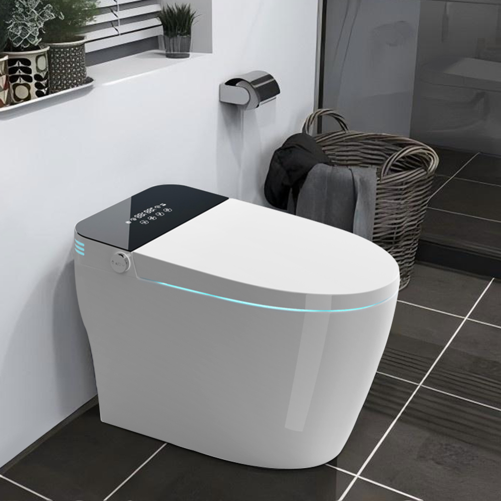 Elongated Smart Bidet Toilet 1.28 GPF in Black with Heated Seat, Adjustable Temp, Warm Water Wash, and Dryer