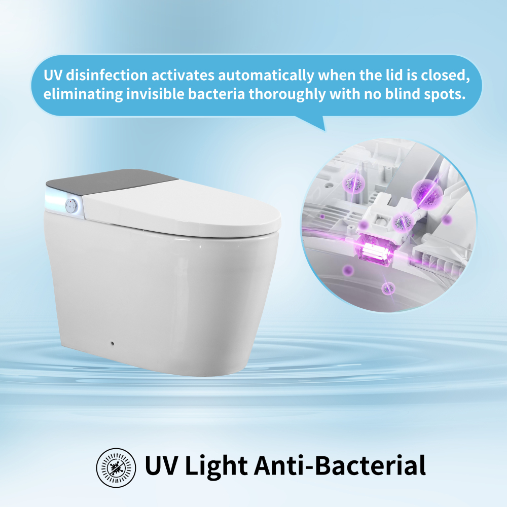Elongated Smart Bidet Toilet 1.28 GPF in White with Auto Open/Close, Water Tank, Heated Seat, Warm Water Wash, UV Light