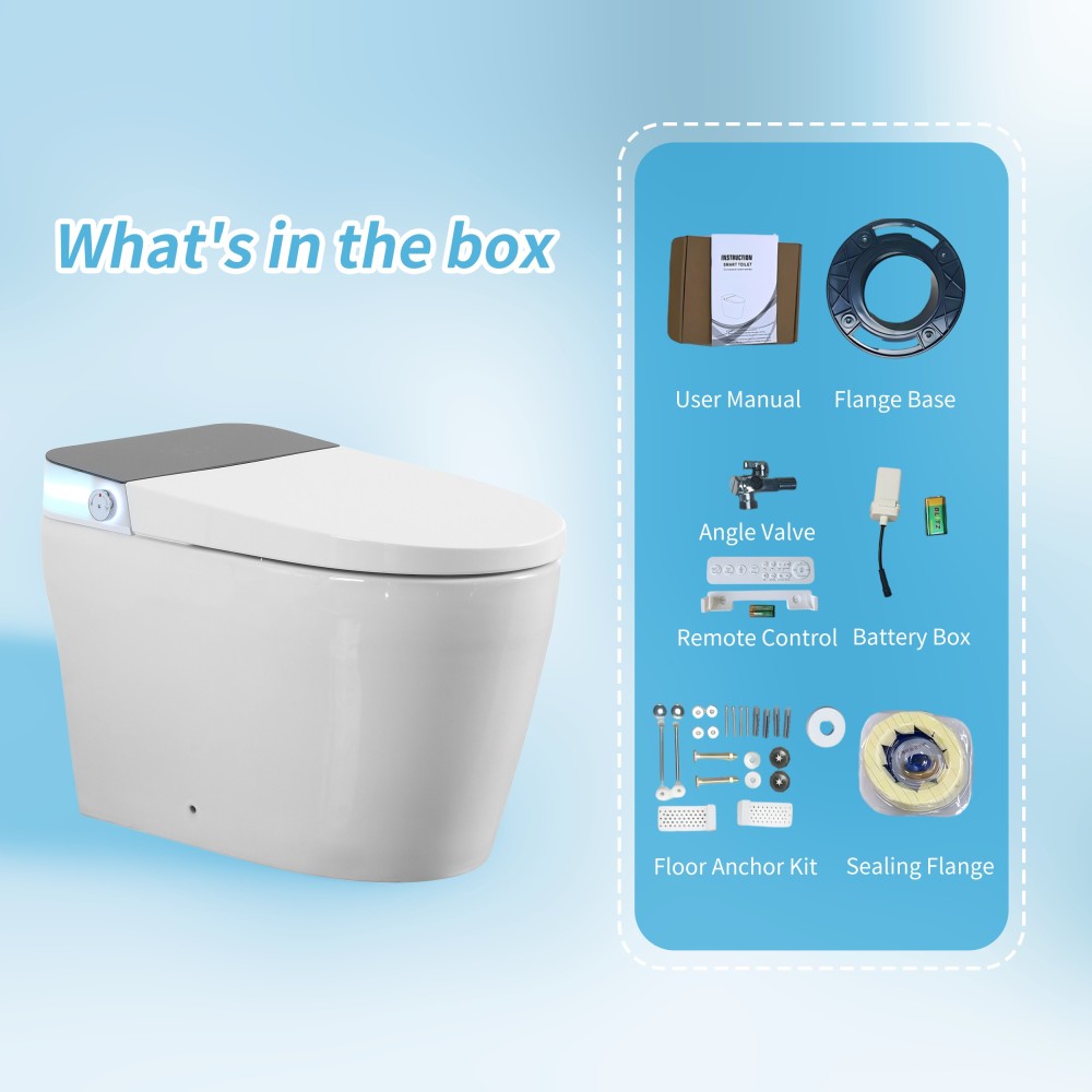 Elongated Smart Bidet Toilet 1.28 GPF in White with Auto Open/Close, Water Tank, Heated Seat, Warm Water Wash, UV Light