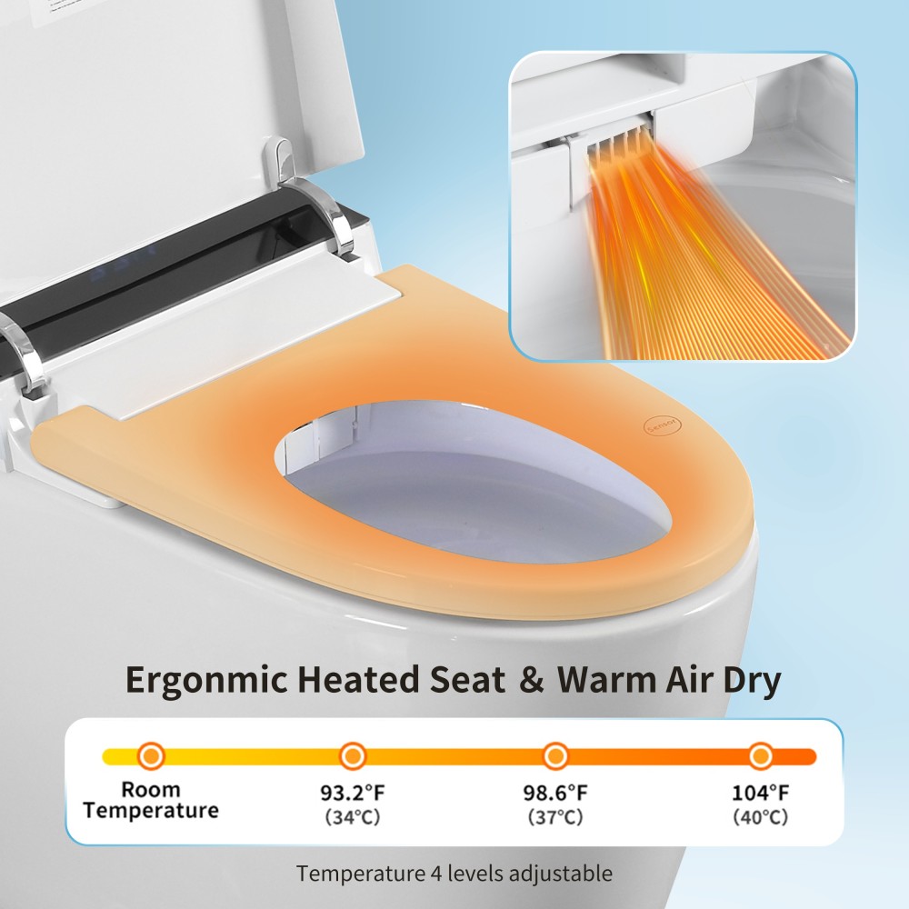Elongated Smart Bidet Toilet 1.28 GPF in White with Auto Open/Close, Water Tank, Heated Seat, Warm Water Wash, UV Light