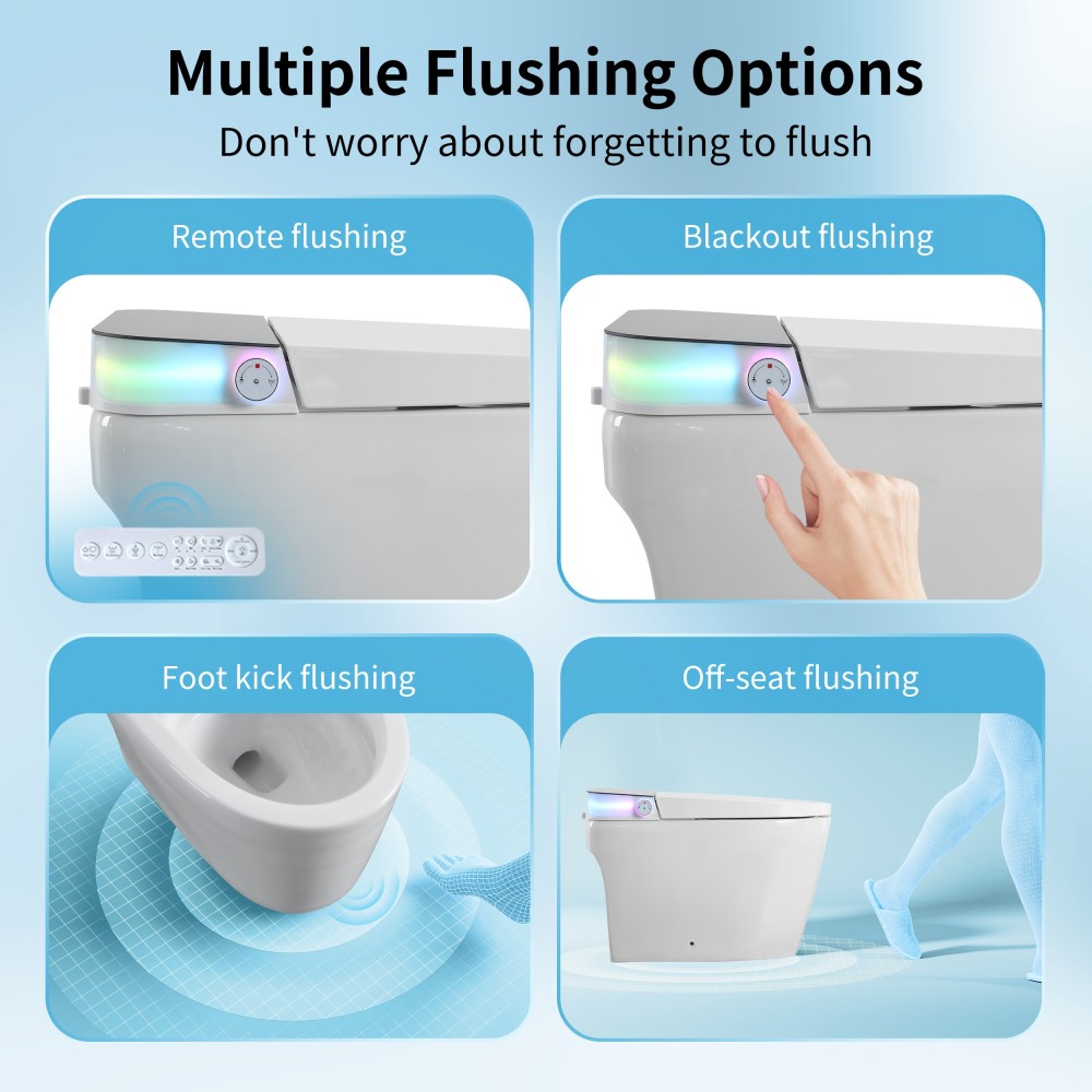 Elongated Smart Bidet Toilet 1.28 GPF in White with Auto Open/Close, Water Tank, Heated Seat, Warm Water Wash, UV Light