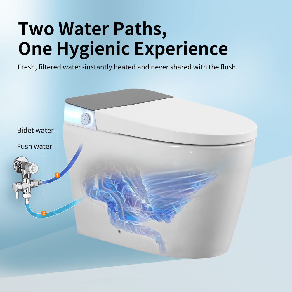 Elongated Smart Bidet Toilet 1.28 GPF in White with Auto Open/Close, Water Tank, Heated Seat, Warm Water Wash, UV Light