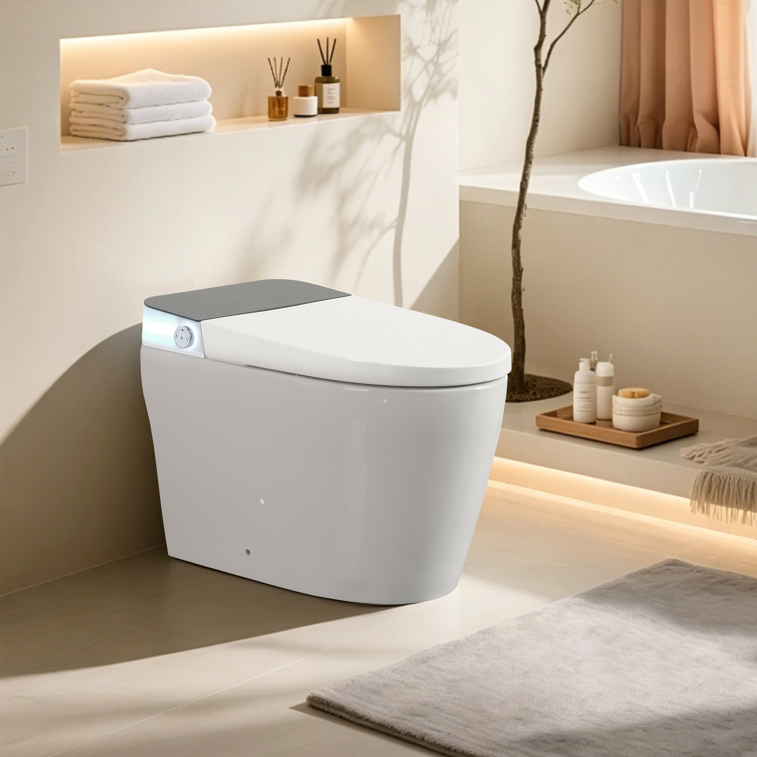 Elongated Smart Bidet Toilet 1.28 GPF in White with Auto Open/Close, Water Tank, Heated Seat, Warm Water Wash, UV Light