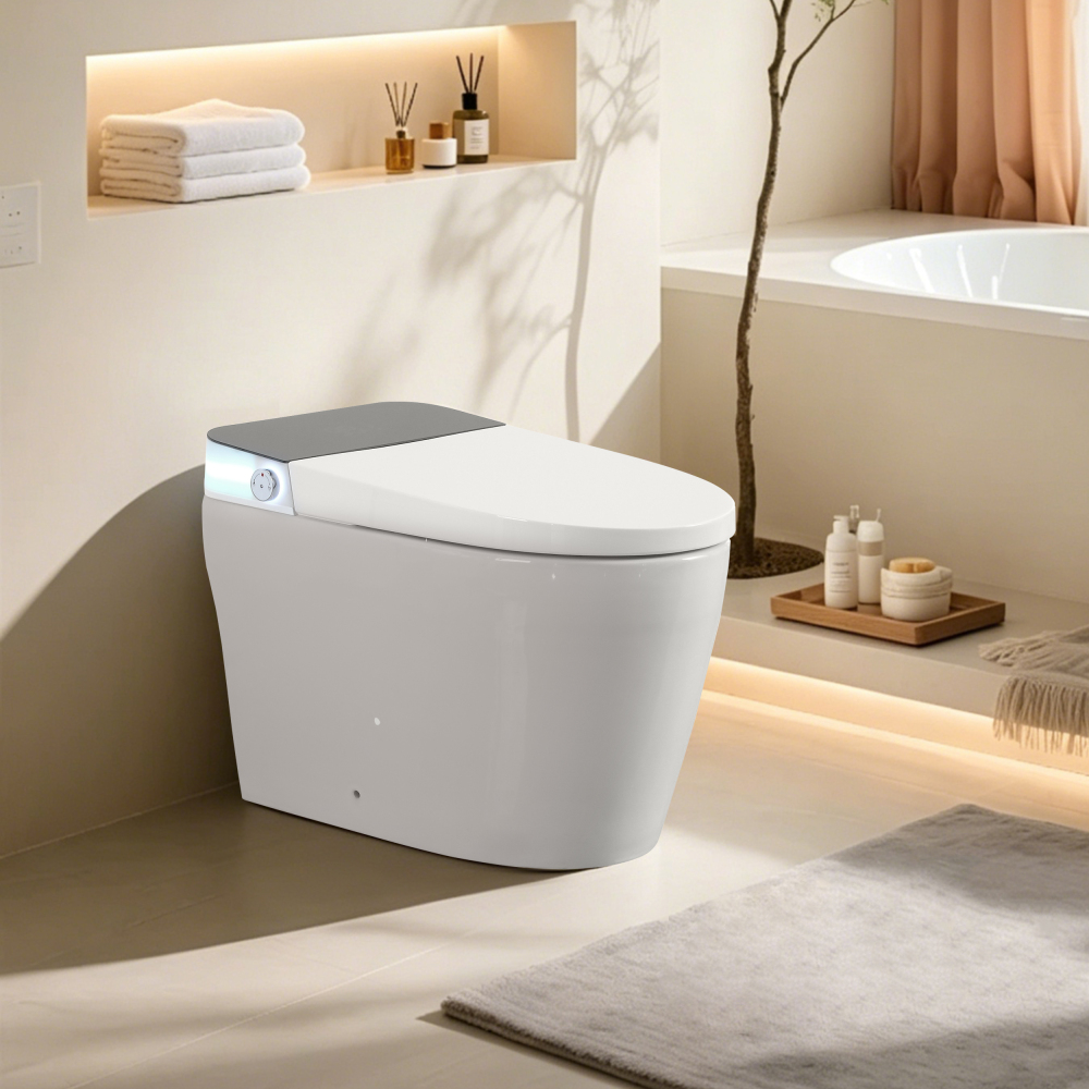 Elongated Smart Bidet Toilet 1.28 GPF in White with Auto Open/Close, Water Tank, Heated Seat, Warm Water Wash, UV Light