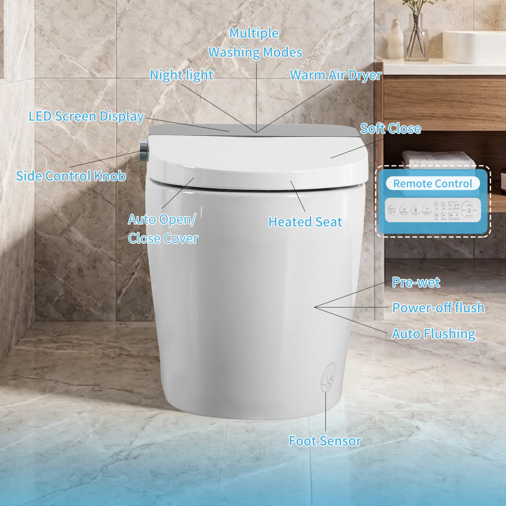 Elongated Smart Bidet Toilet 1.28 GPF in White with Auto Open/Close, Water Tank, Heated Seat, Warm Water Wash, UV Light