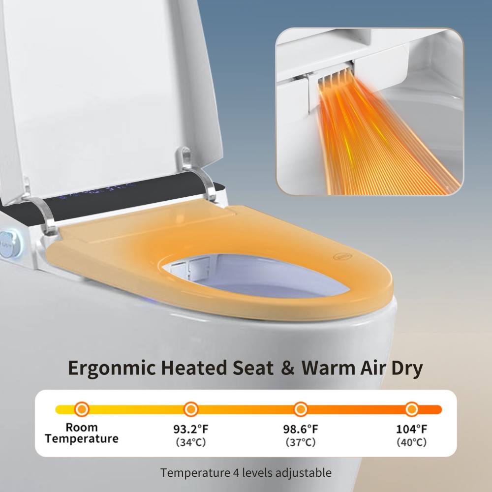 Elongated Smart Bidet Toilet 1.28 GPF in Black with Heated Seat, Adjustable Temp, Warm Water Wash, and Dryer