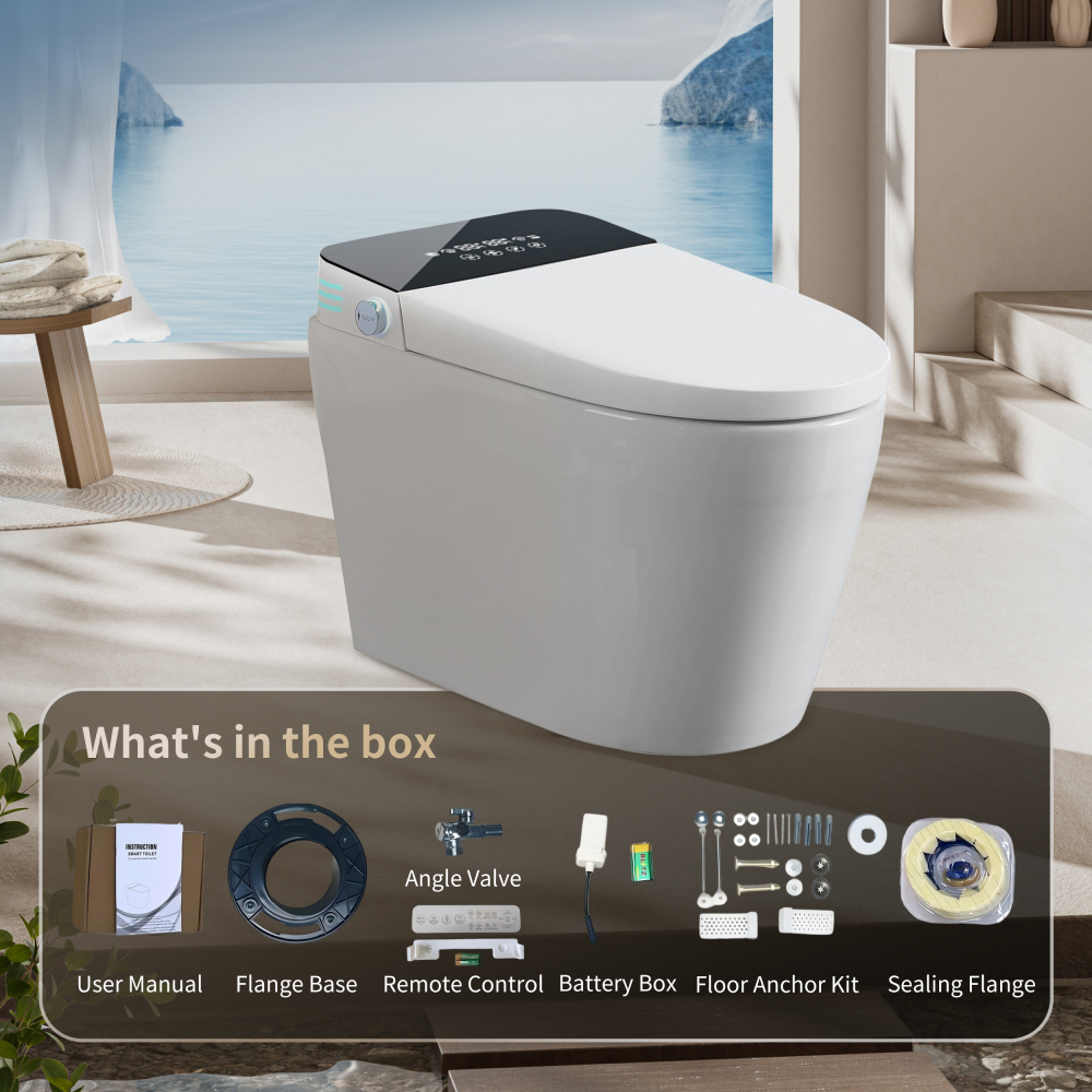 Elongated Smart Bidet Toilet 1.28 GPF in Black with Heated Seat, Adjustable Temp, Warm Water Wash, and Dryer