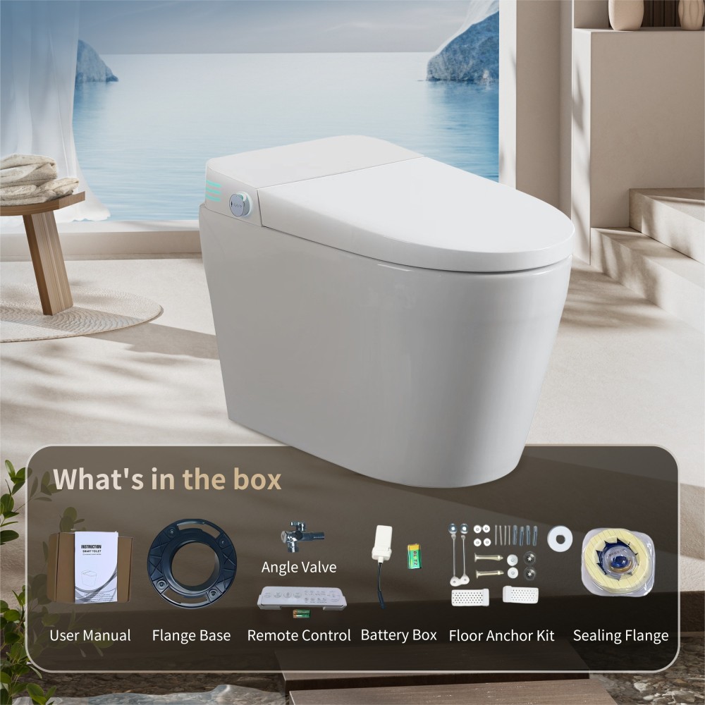 Elongated Smart Bidet Toilet 1.28 GPF in White with Heated Seat, Adjustable Temp, Warm Water Wash, and Dryer