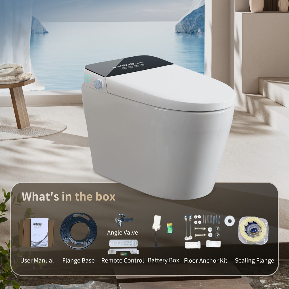 Elongated Smart Bidet Toilet 1.28 GPF in Black with Auto Open/Close, Heated Seat, Warm Water Wash, and Dryer