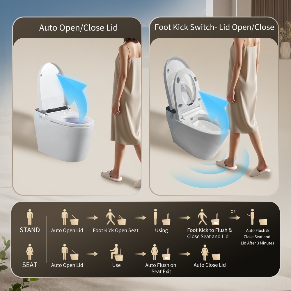 Elongated Smart Bidet Toilet 1.28 GPF in Black with Auto Open/Close, Heated Seat, Warm Water Wash, and Dryer