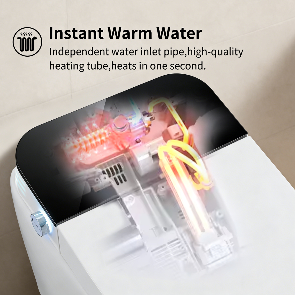 Elongated Smart Bidet Toilet 1.28 GPF in Black with Auto Open/Close, Heated Seat, Warm Water Wash, and Dryer