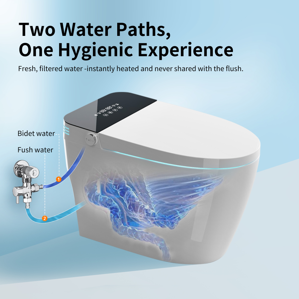 Elongated Smart Bidet Toilet 1.28 GPF in Black with Auto Open/Close, Heated Seat, Warm Water Wash, and Dryer
