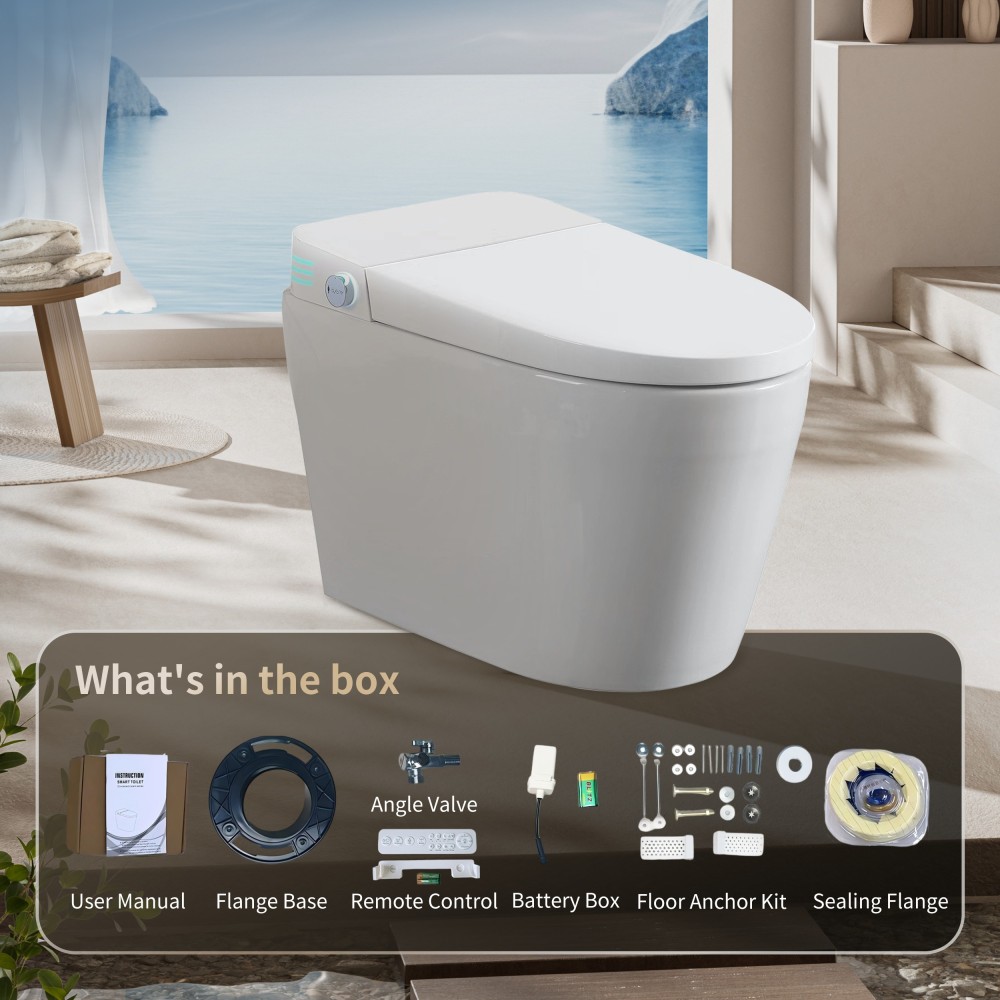 Elongated Smart Bidet Toilet 1.28 GPF in White with Auto Open/Close, Heated Seat, Warm Water Wash, and Dryer