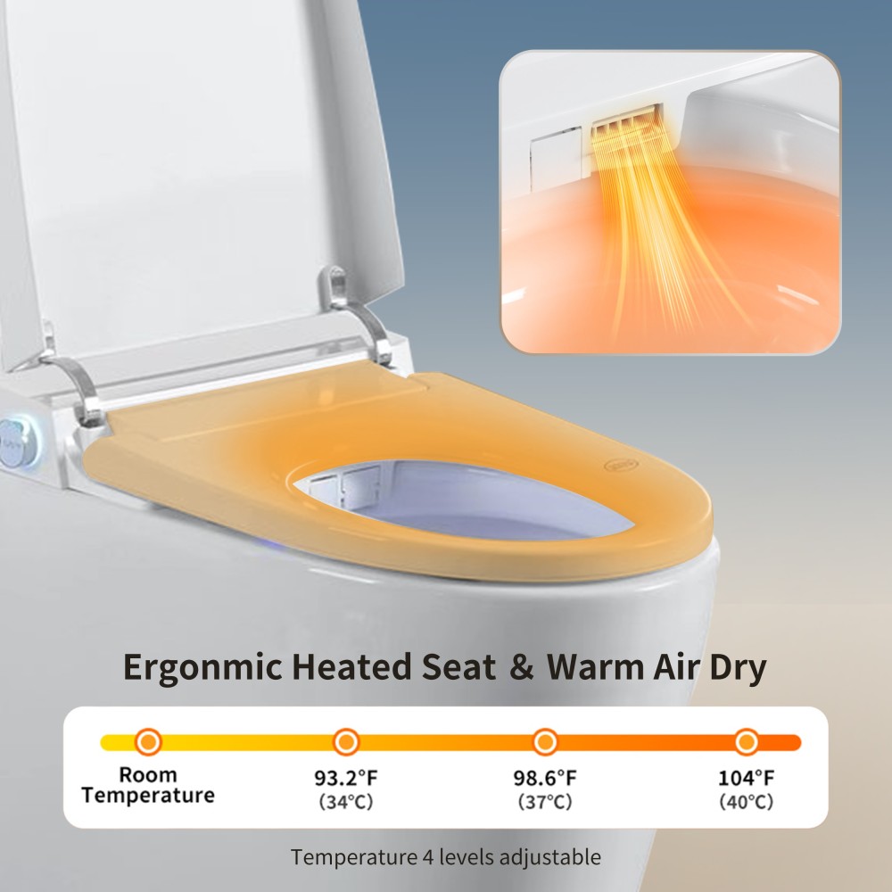 Elongated Smart Bidet Toilet 1.28 GPF in White with Auto Open/Close, Heated Seat, Warm Water Wash, and Dryer