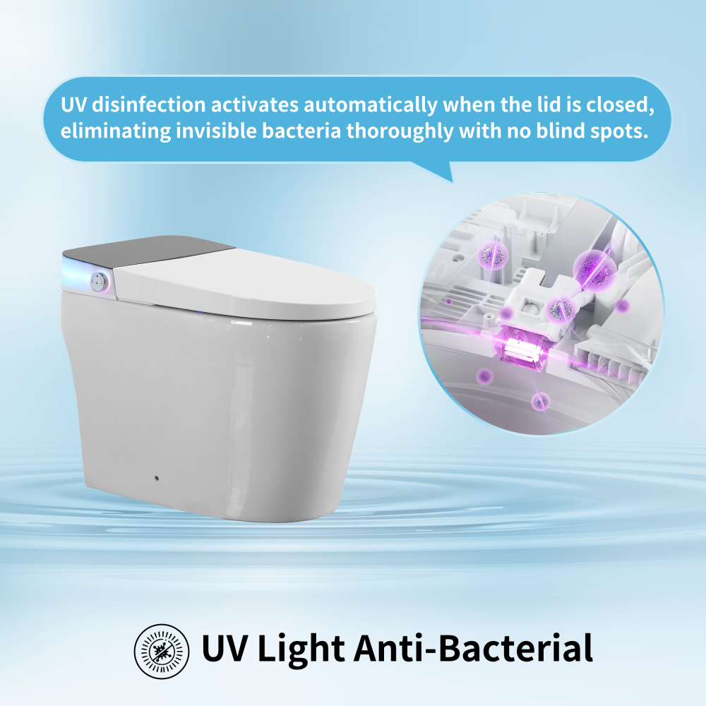 Elongated ADA Smart Bidet Toilet 1.28 GPF in White with Auto Open/Close, Water Tank, Heated Seat, Warm Water Wash, Dryer