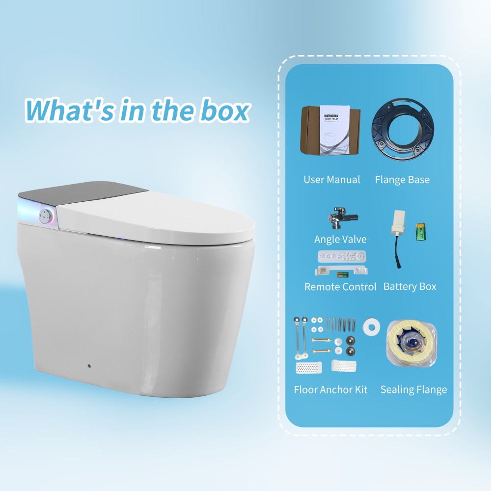 Elongated ADA Smart Bidet Toilet 1.28 GPF in White with Auto Open/Close, Water Tank, Heated Seat, Warm Water Wash, Dryer