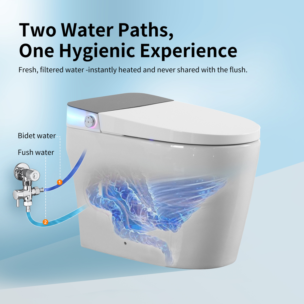 Elongated ADA Smart Bidet Toilet 1.28 GPF in White with Auto Open/Close, Water Tank, Heated Seat, Warm Water Wash, Dryer