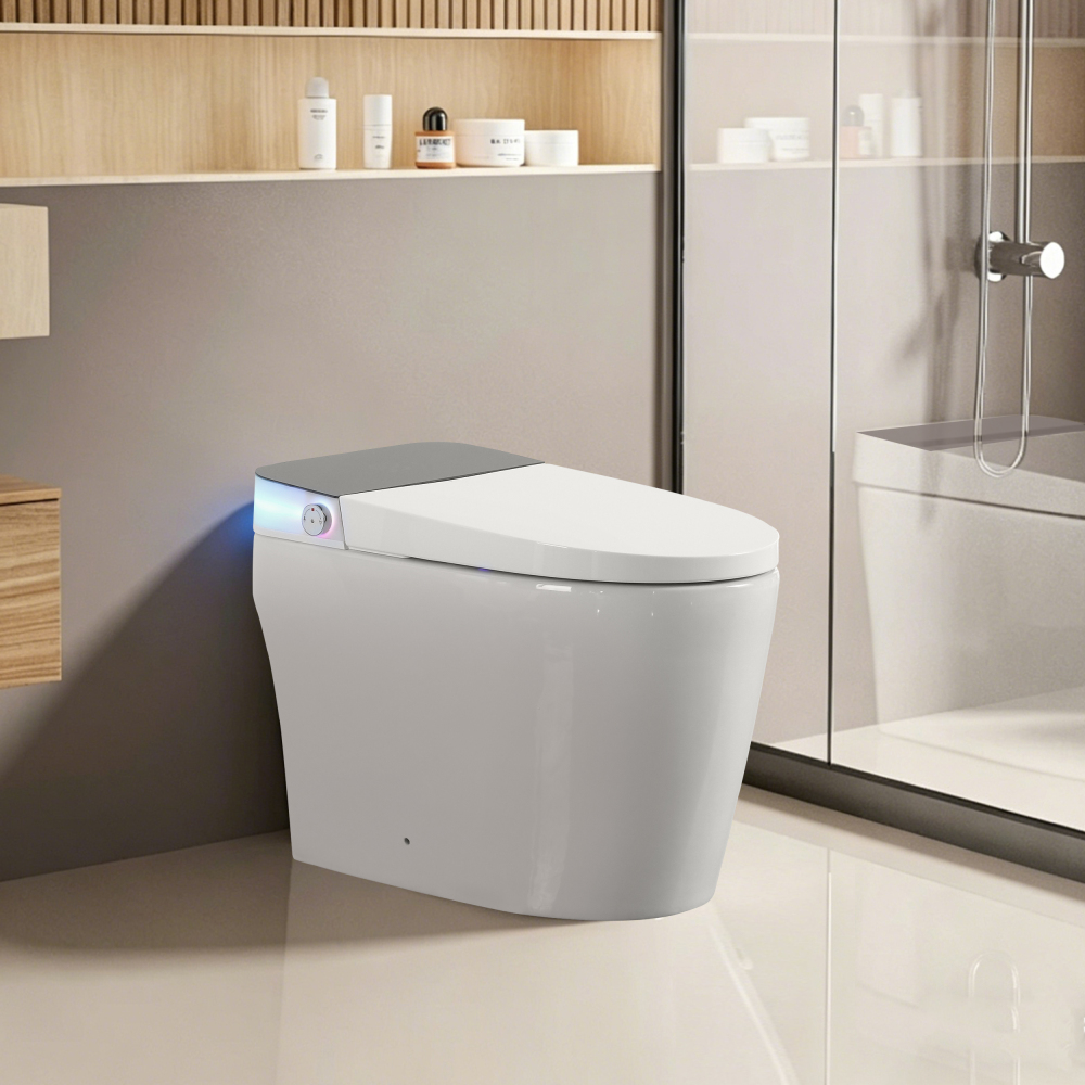 Elongated ADA Smart Bidet Toilet 1.28 GPF in White with Auto Open/Close, Water Tank, Heated Seat, Warm Water Wash, Dryer